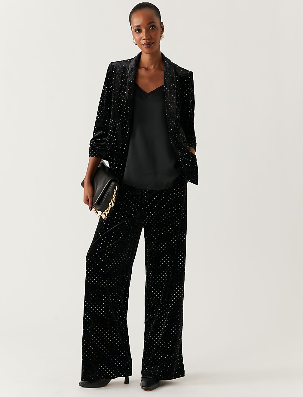 Velvet Studded Wide Leg Trousers