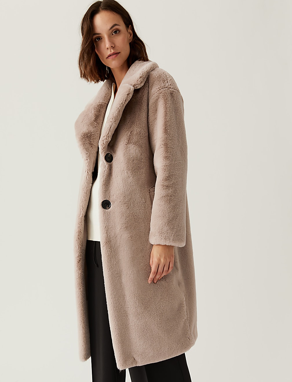 Faux Fur Collared Relaxed Longline Coat