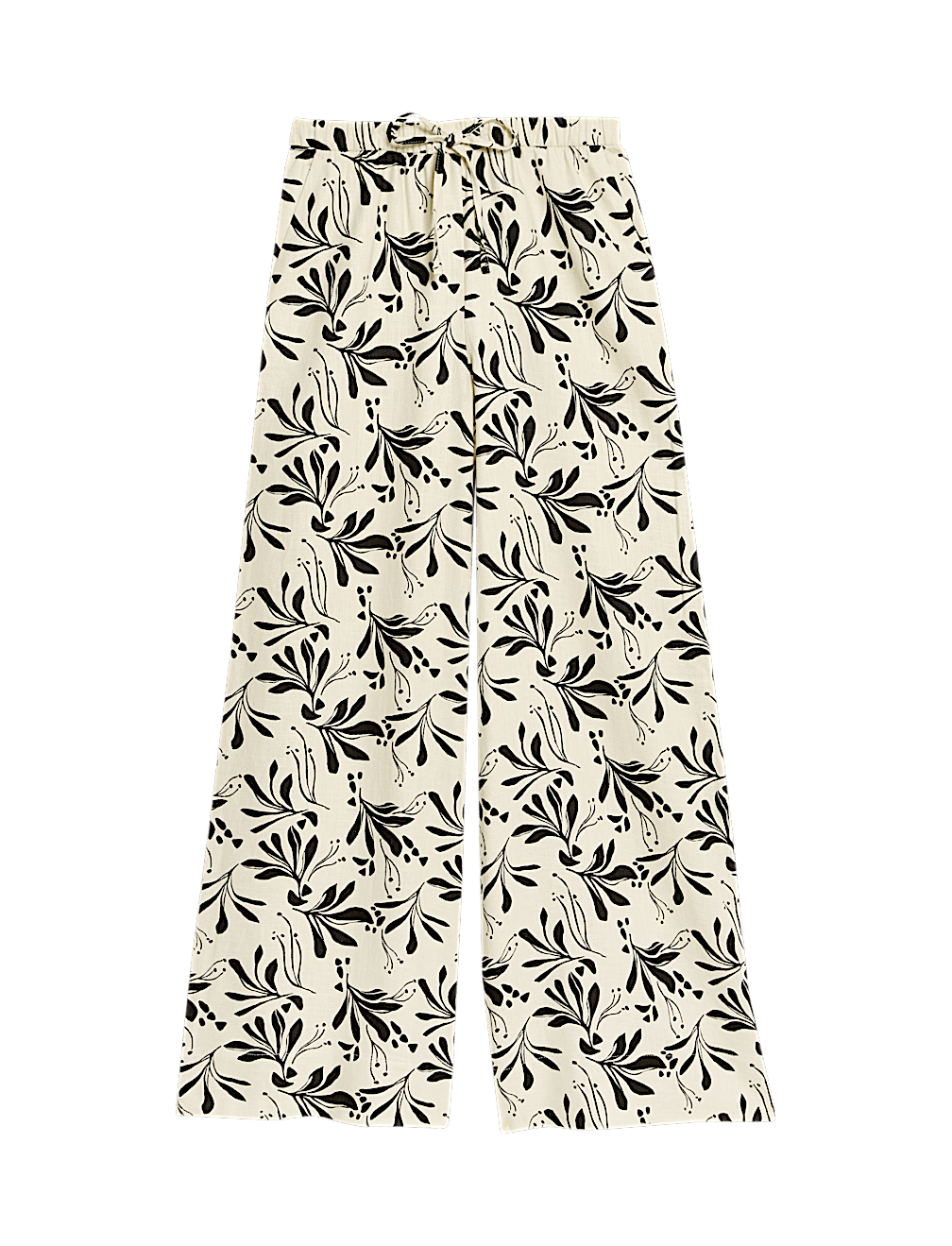 Linen Rich Printed Wide Leg Trousers