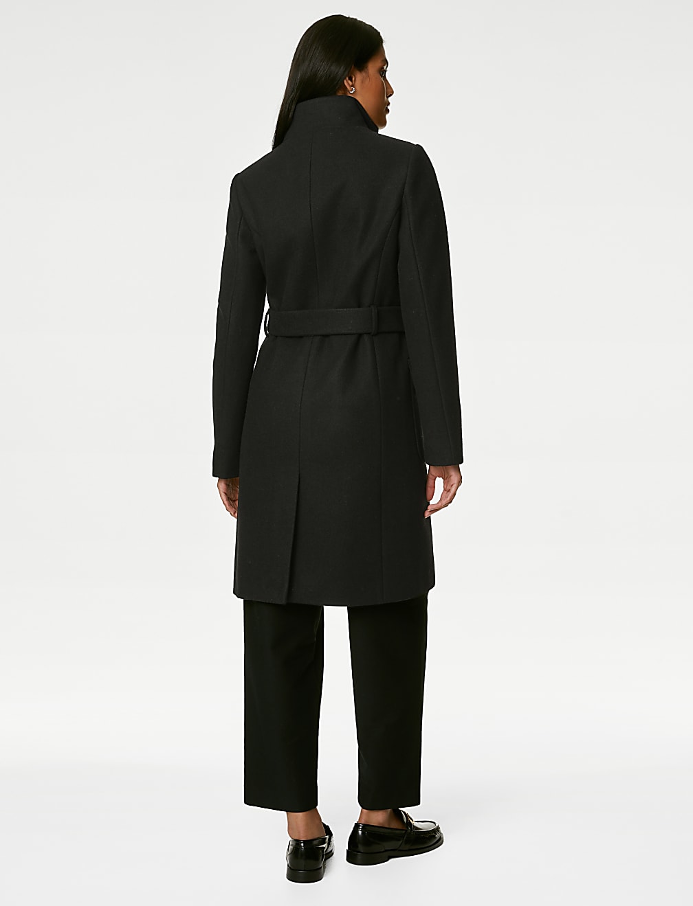 Belted Funnel Neck Trench Coat