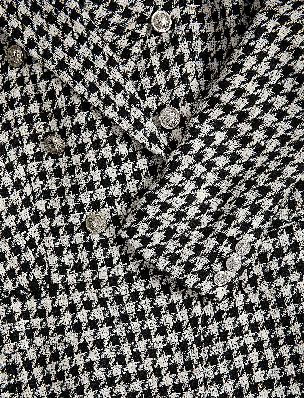 Tweed Dogtooth Double Breasted Blazer