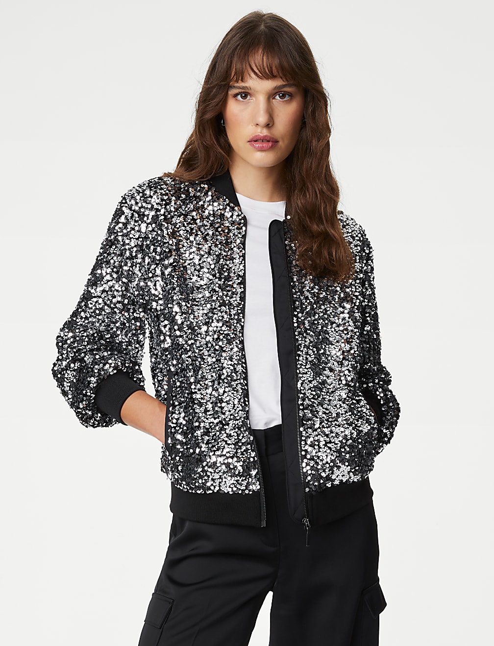 Sequin Relaxed Bomber Jacket