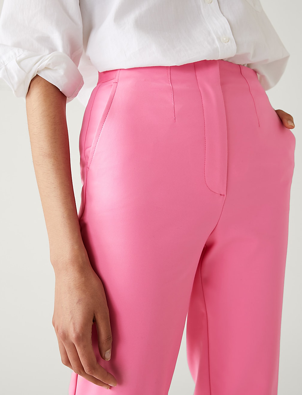 Cotton Blend Slim Fit Ankle Grazer Trousers