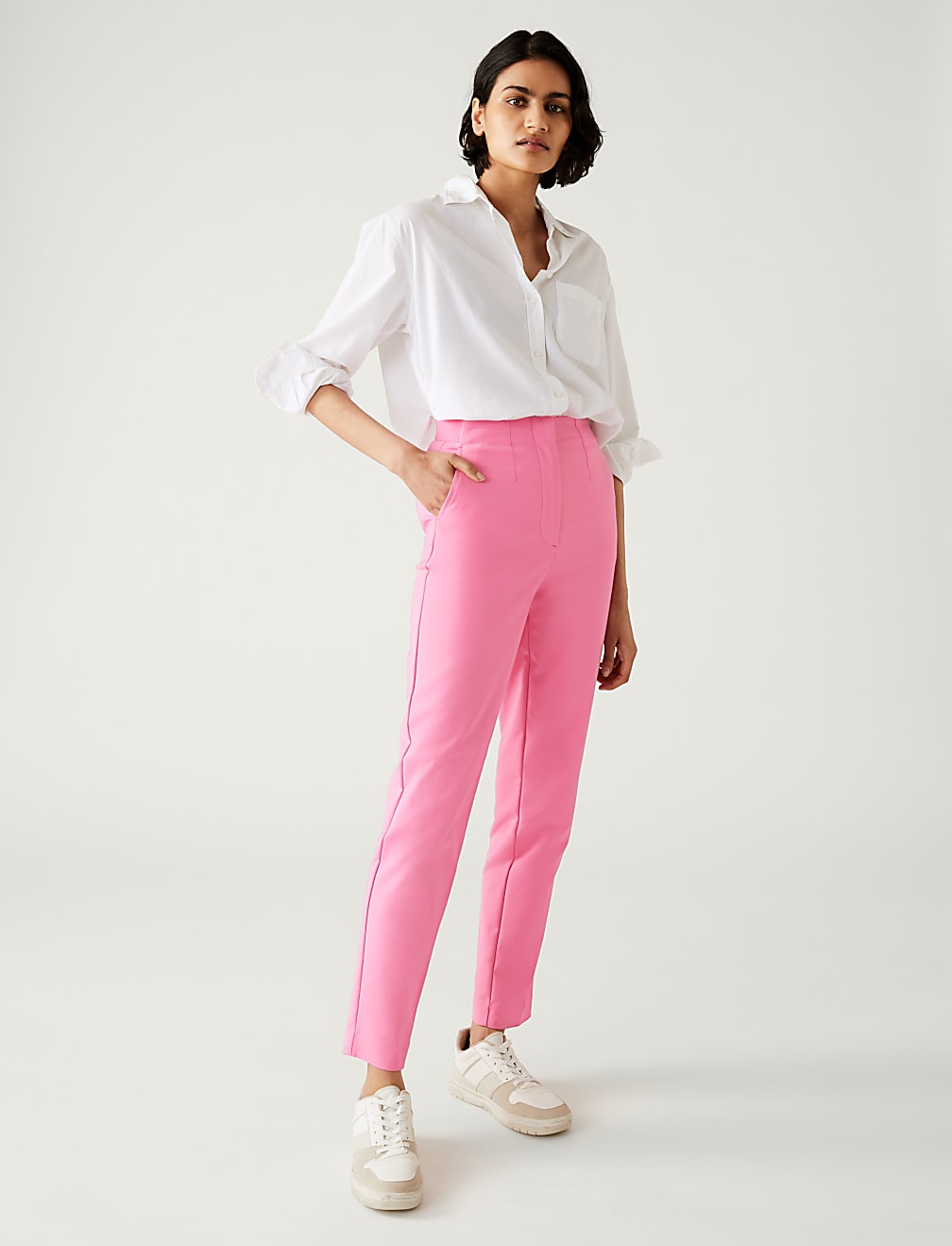 Cotton Blend Slim Fit Ankle Grazer Trousers