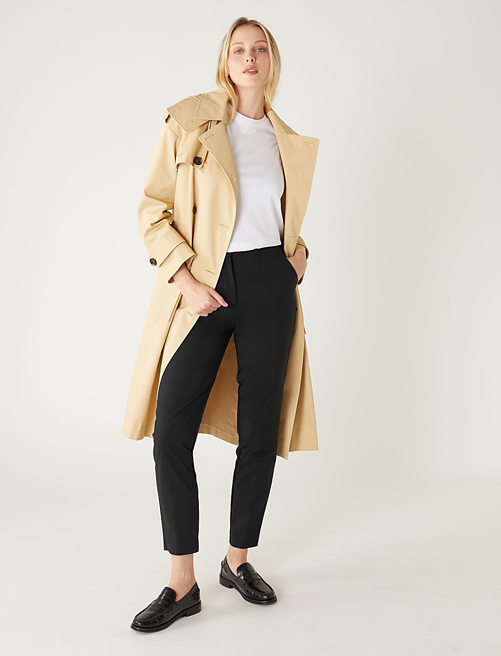 Cotton Blend Slim Fit Ankle Grazer Trousers