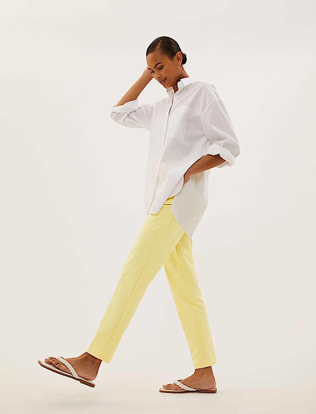 Cotton Blend Slim Fit Ankle Grazer Trousers