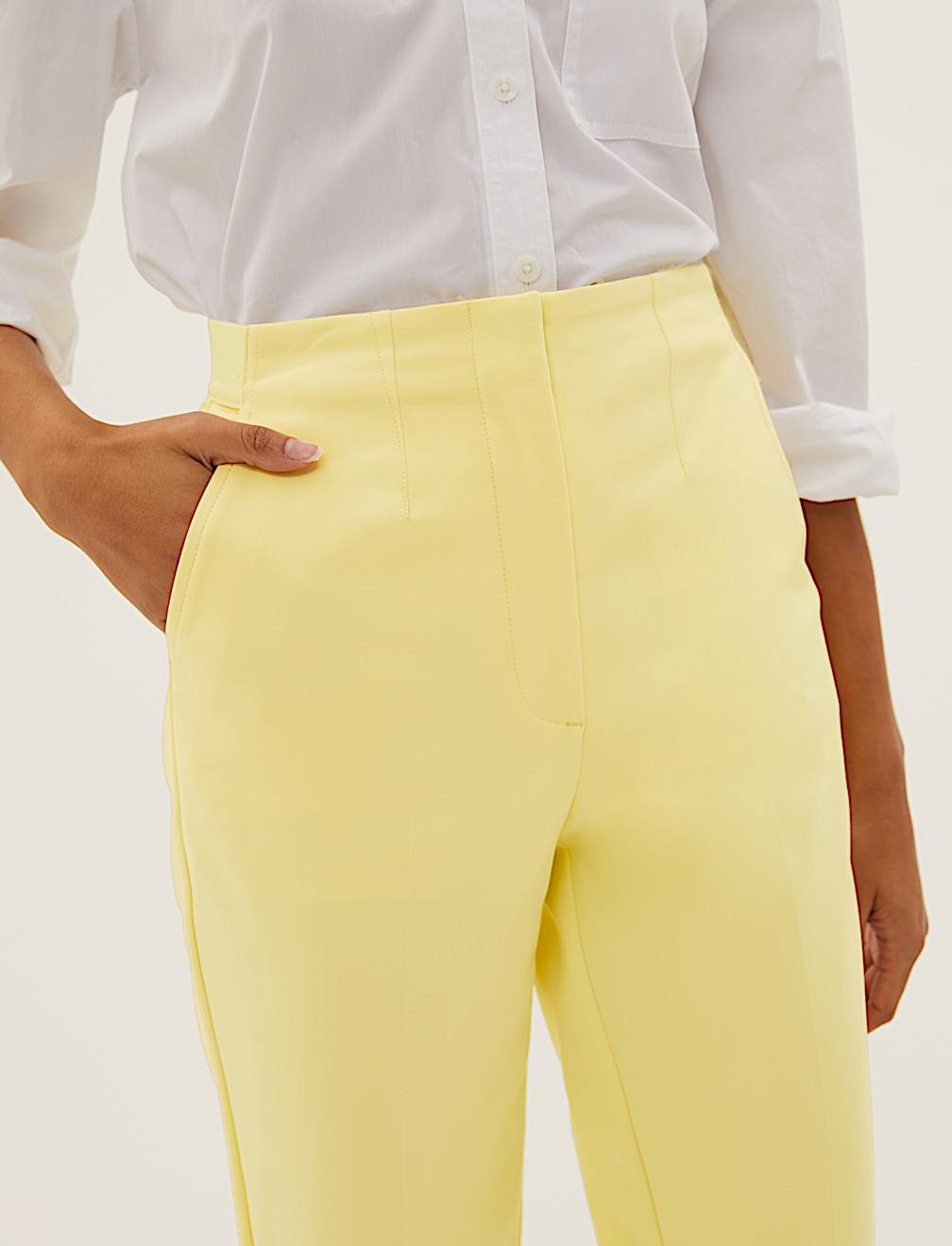 Cotton Blend Slim Fit Ankle Grazer Trousers