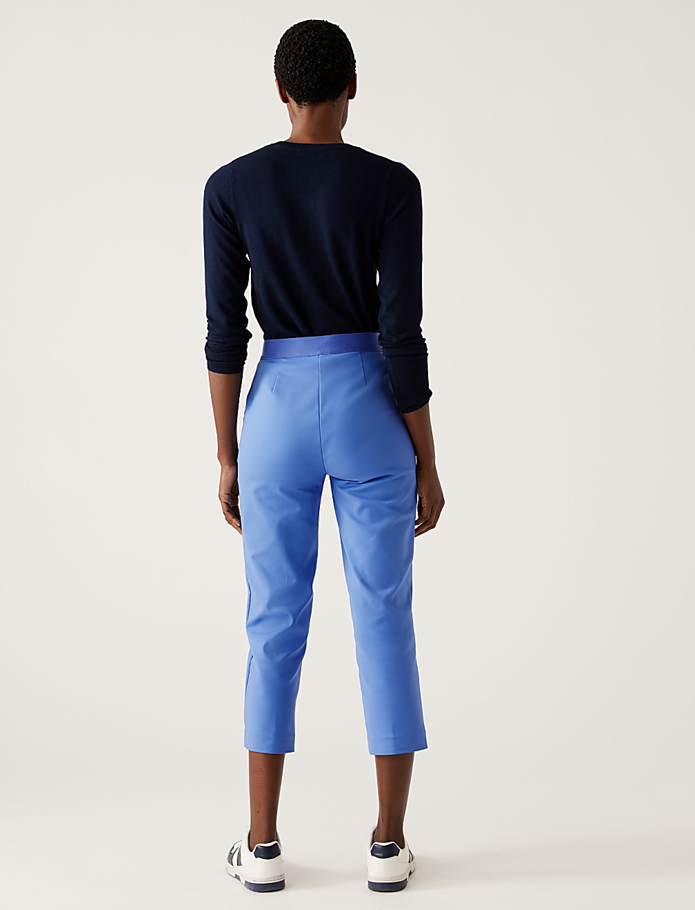 Cotton Blend Slim Fit Cropped Trousers