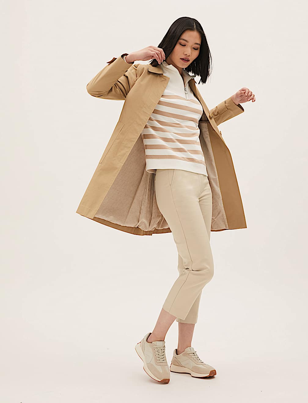Cotton Blend Slim Fit Cropped Trousers