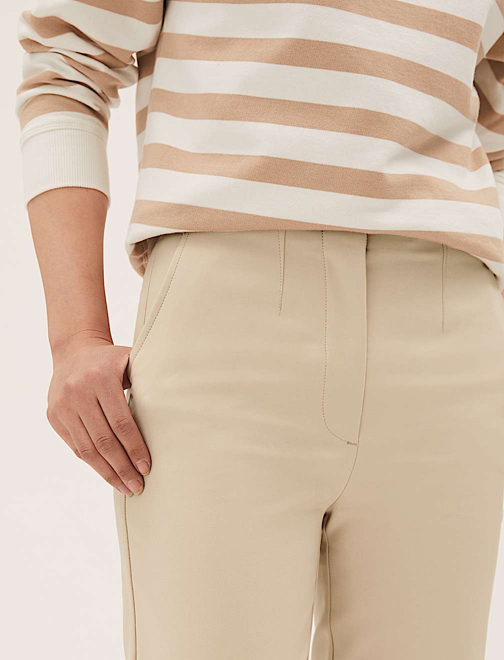 Cotton Blend Slim Fit Cropped Trousers