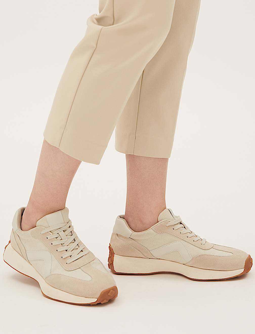 Cotton Blend Slim Fit Cropped Trousers