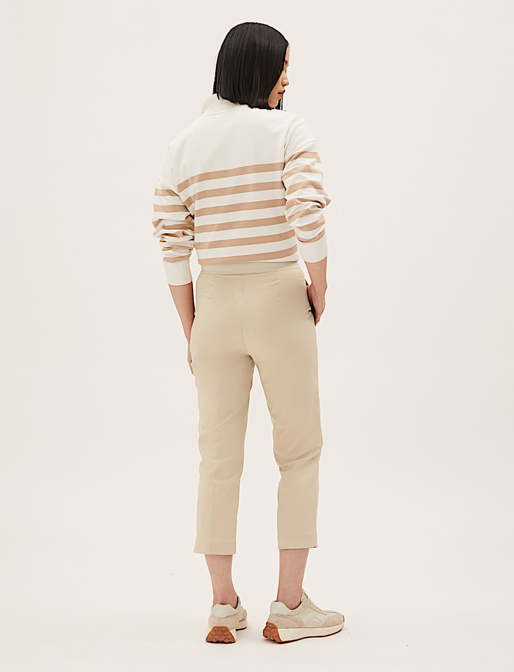 Cotton Blend Slim Fit Cropped Trousers