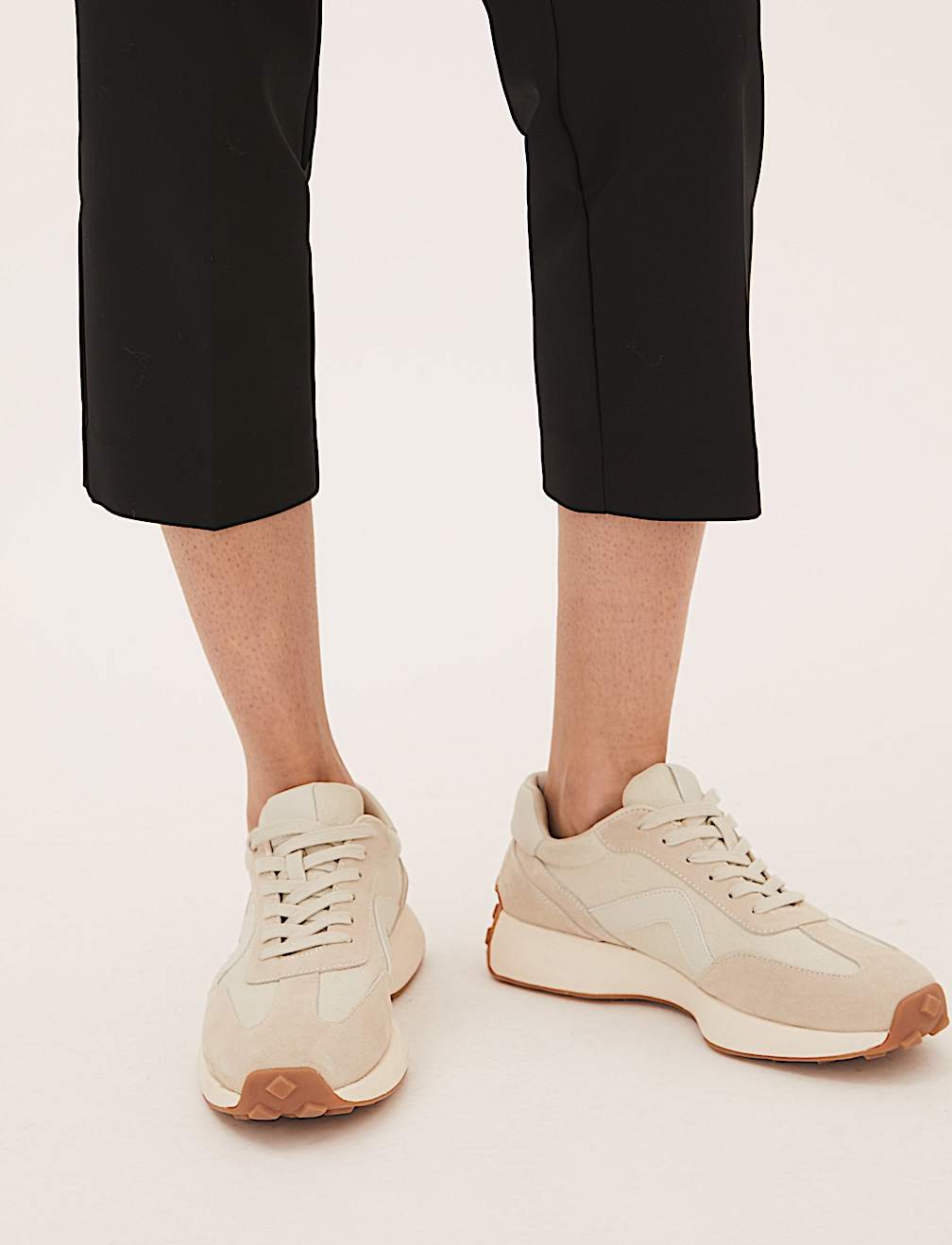 Cotton Blend Slim Fit Cropped Trousers