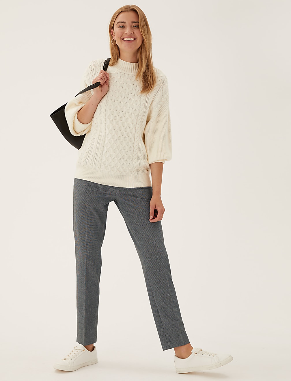 Crepe Checked Slim Fit Trousers