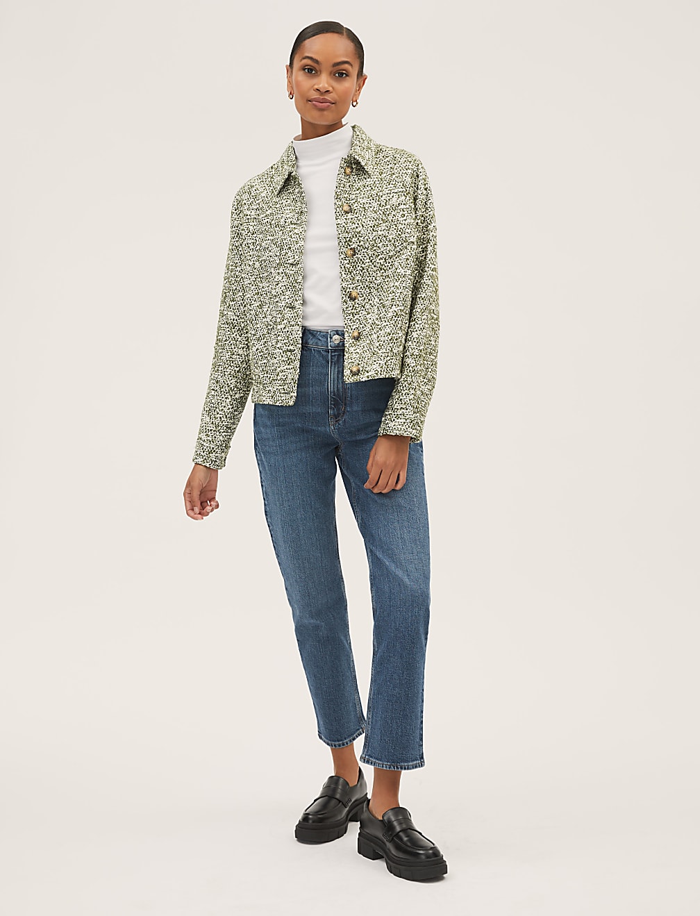 Tweed Textured Relaxed Trucker Jacket