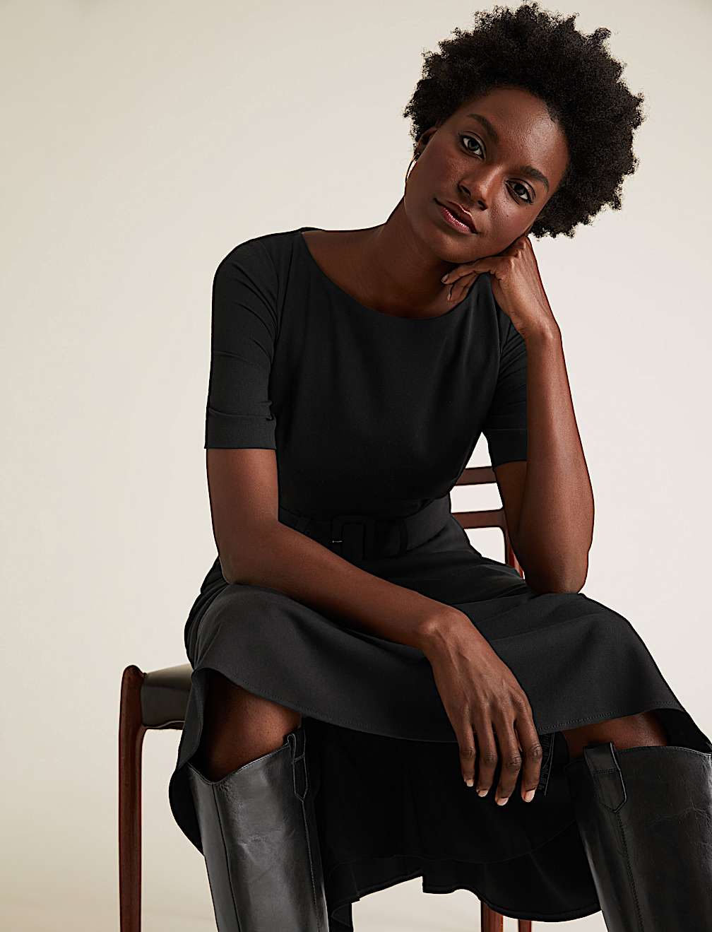 Belted Midi Skater Dress