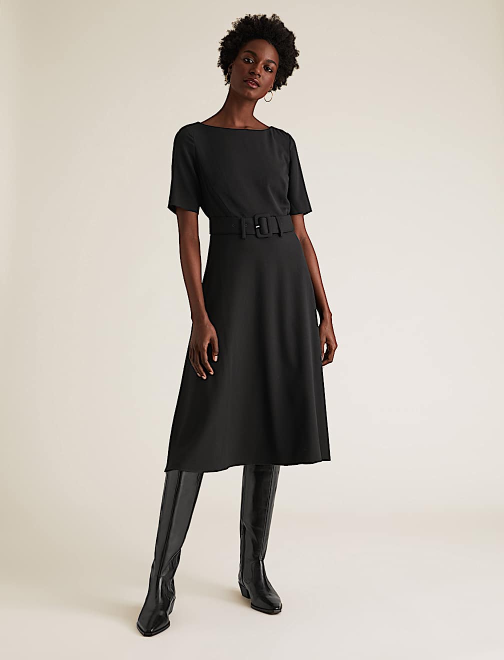 Belted Midi Skater Dress