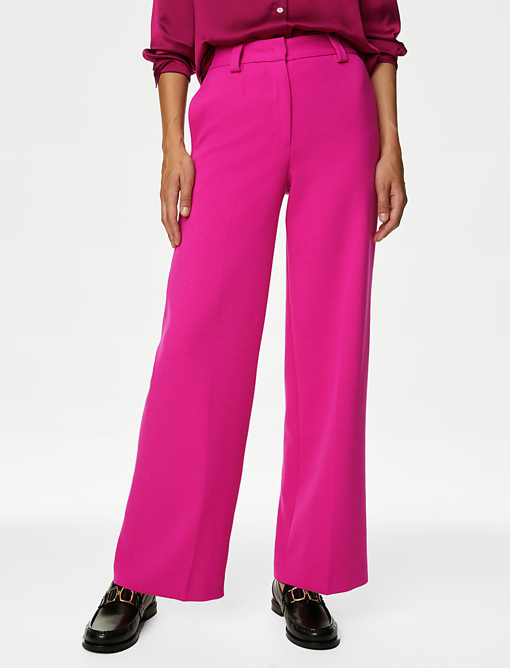 Crepe Tab Detail Wide Leg Trousers