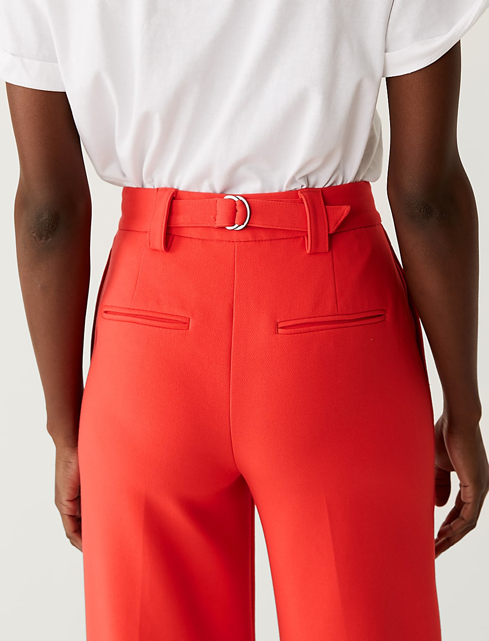 Crepe Tab Detail Wide Leg Trousers