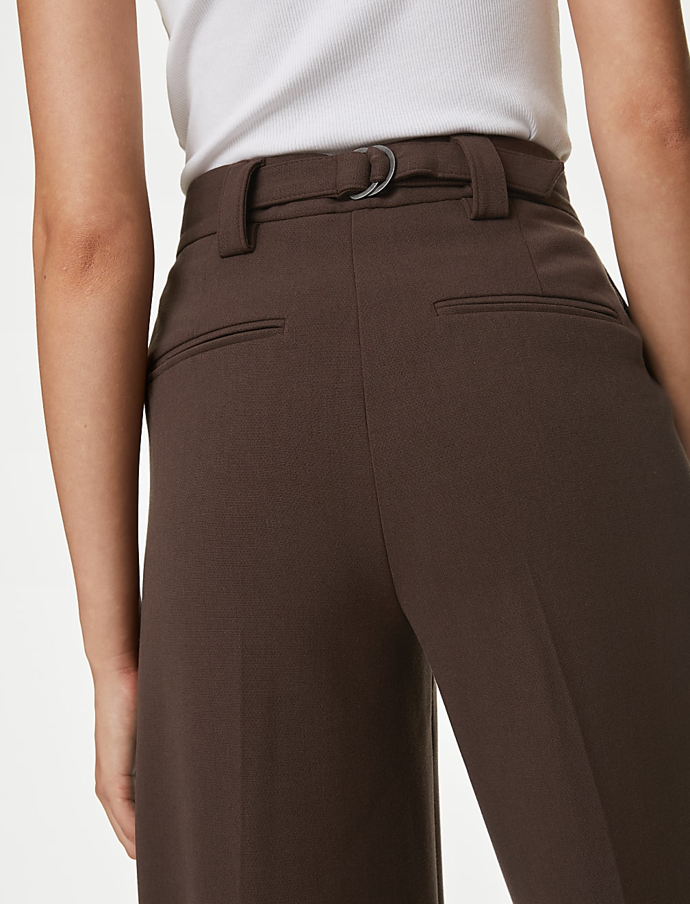 Crepe Tab Detail Wide Leg Trousers