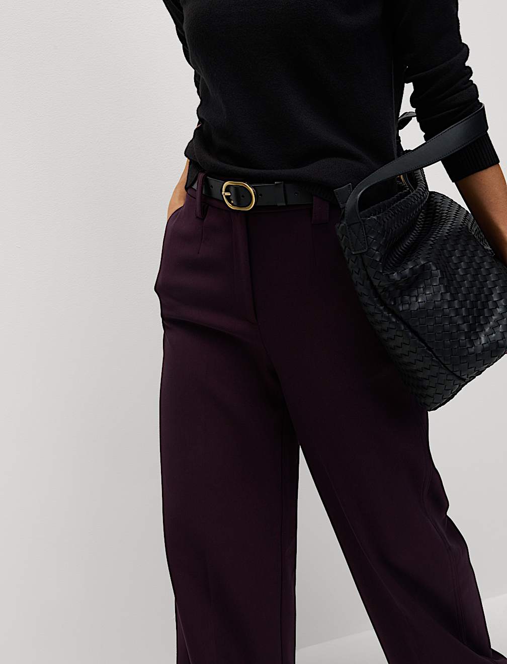 Crepe Tab Detail Wide Leg Trousers