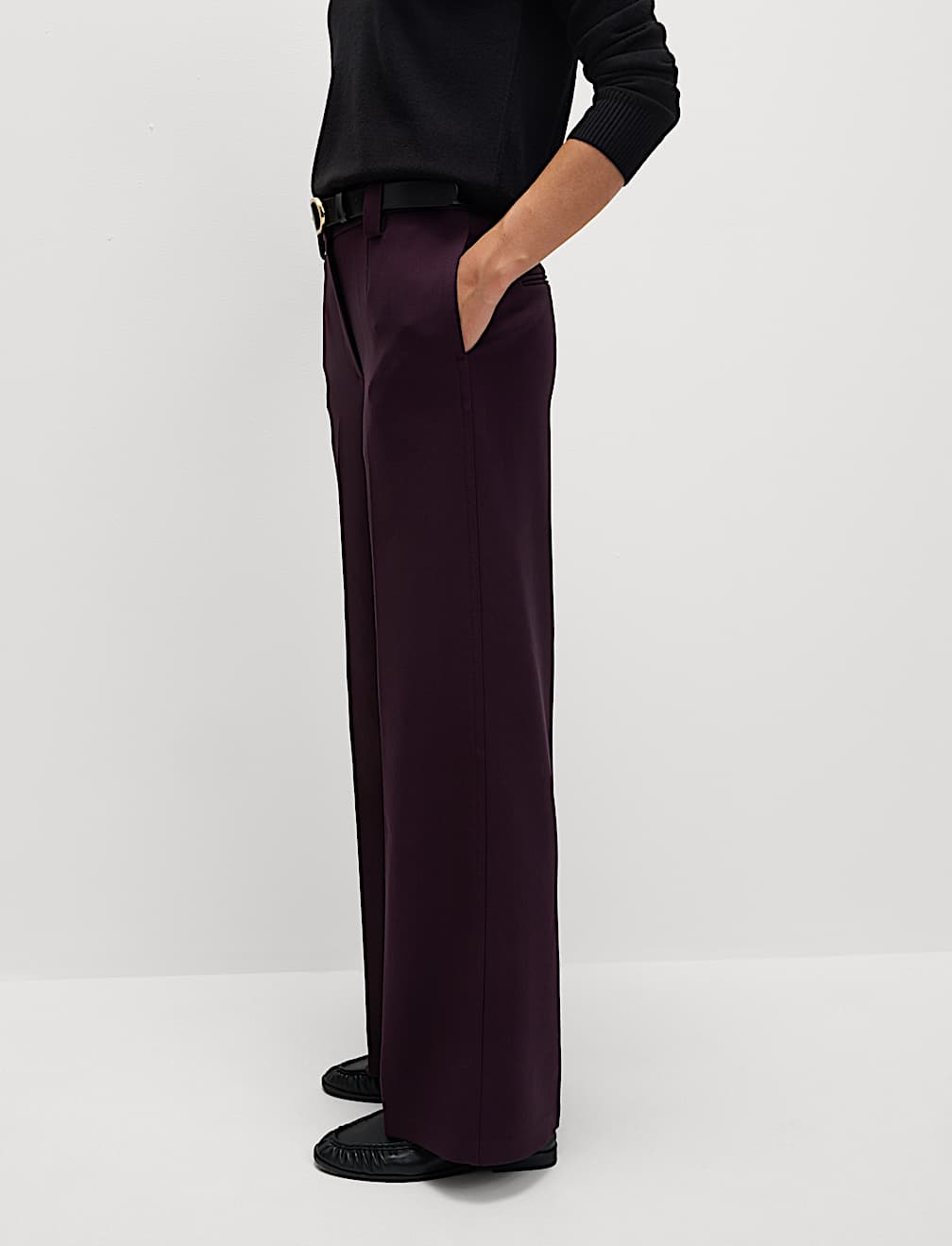 Crepe Tab Detail Wide Leg Trousers
