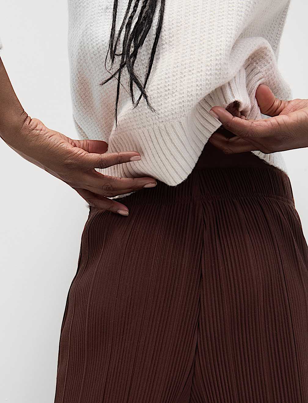 Jersey Plisse Wide Leg Trousers