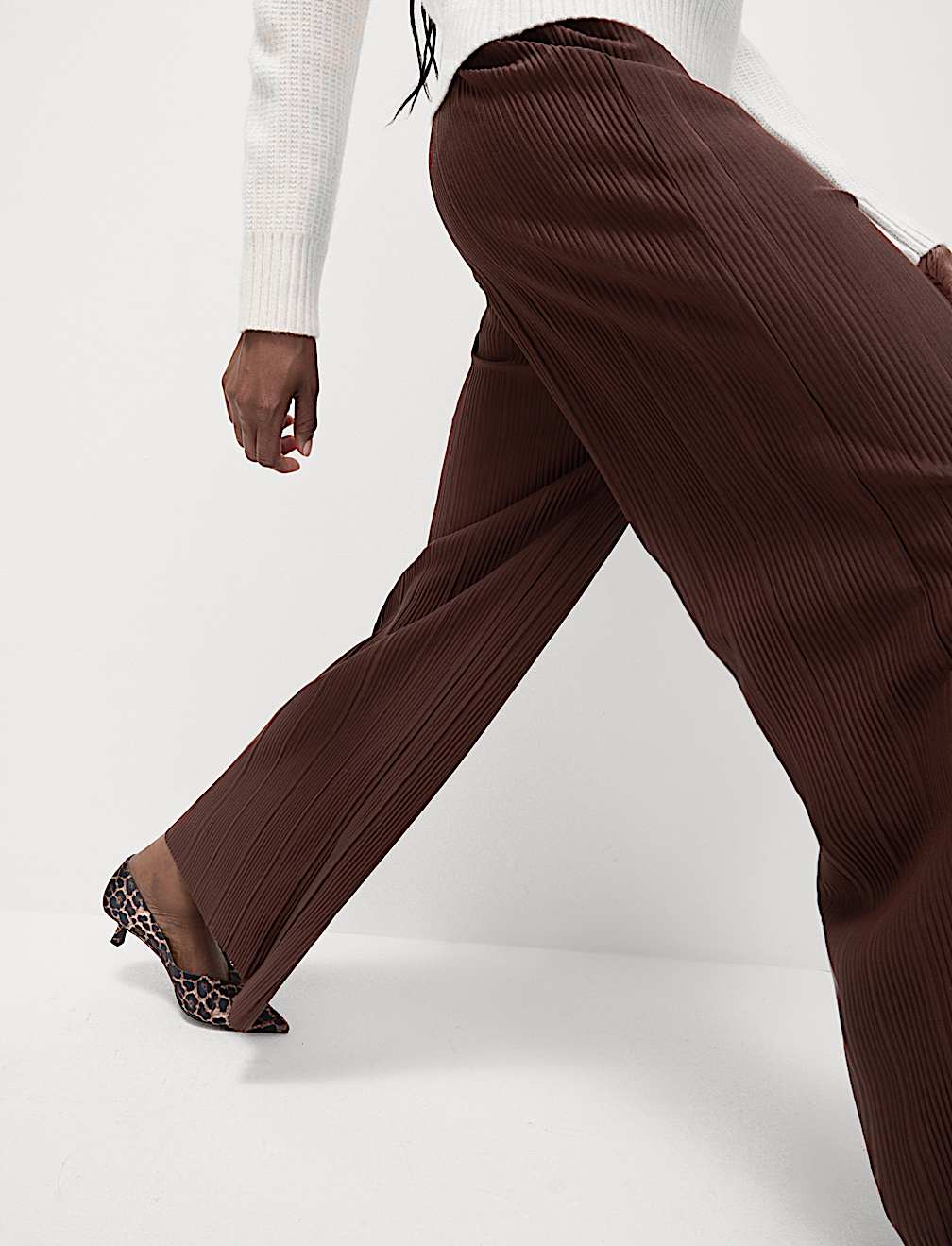 Jersey Plisse Wide Leg Trousers