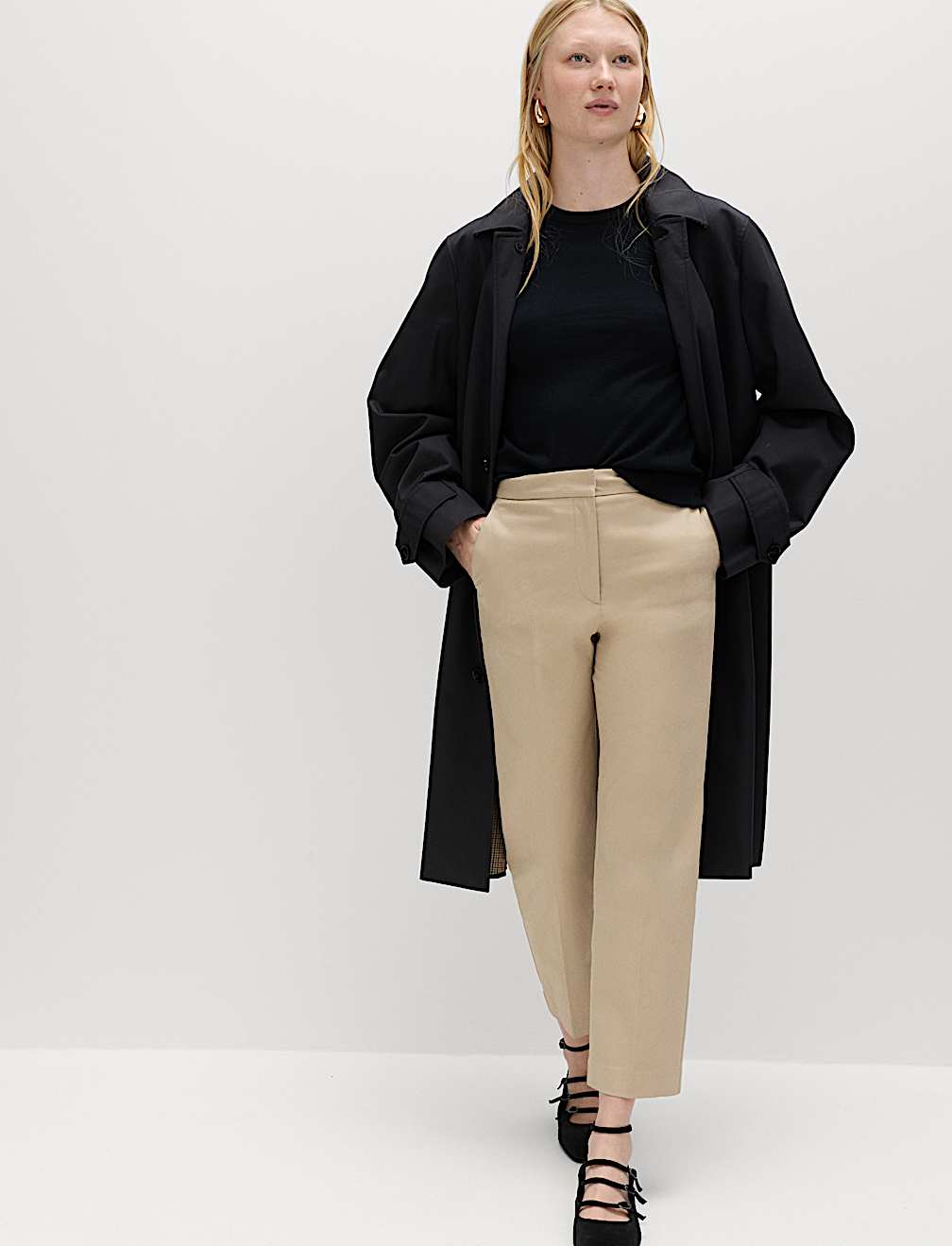 Cotton Rich Straight Leg Ankle Grazer Trousers