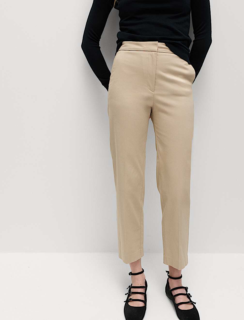 Cotton Rich Straight Leg Ankle Grazer Trousers