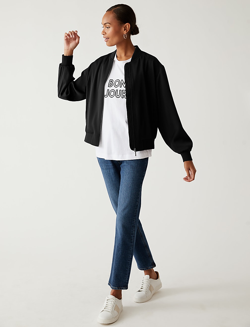 Satin Look Relaxed Bomber Jacket