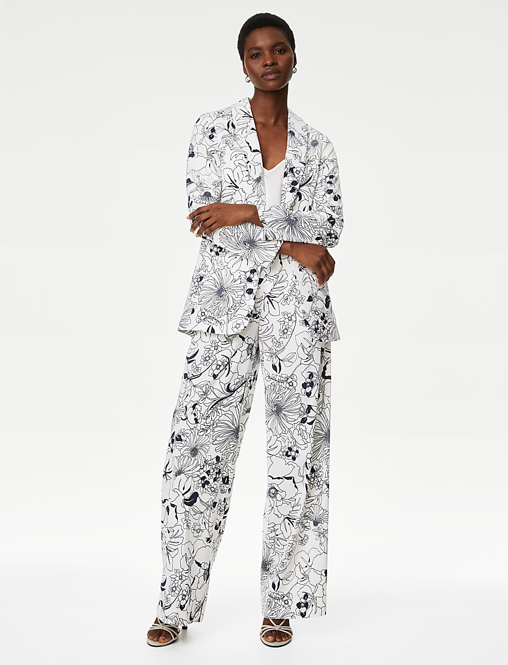 Satin Relaxed Floral Single Breasted Blazer