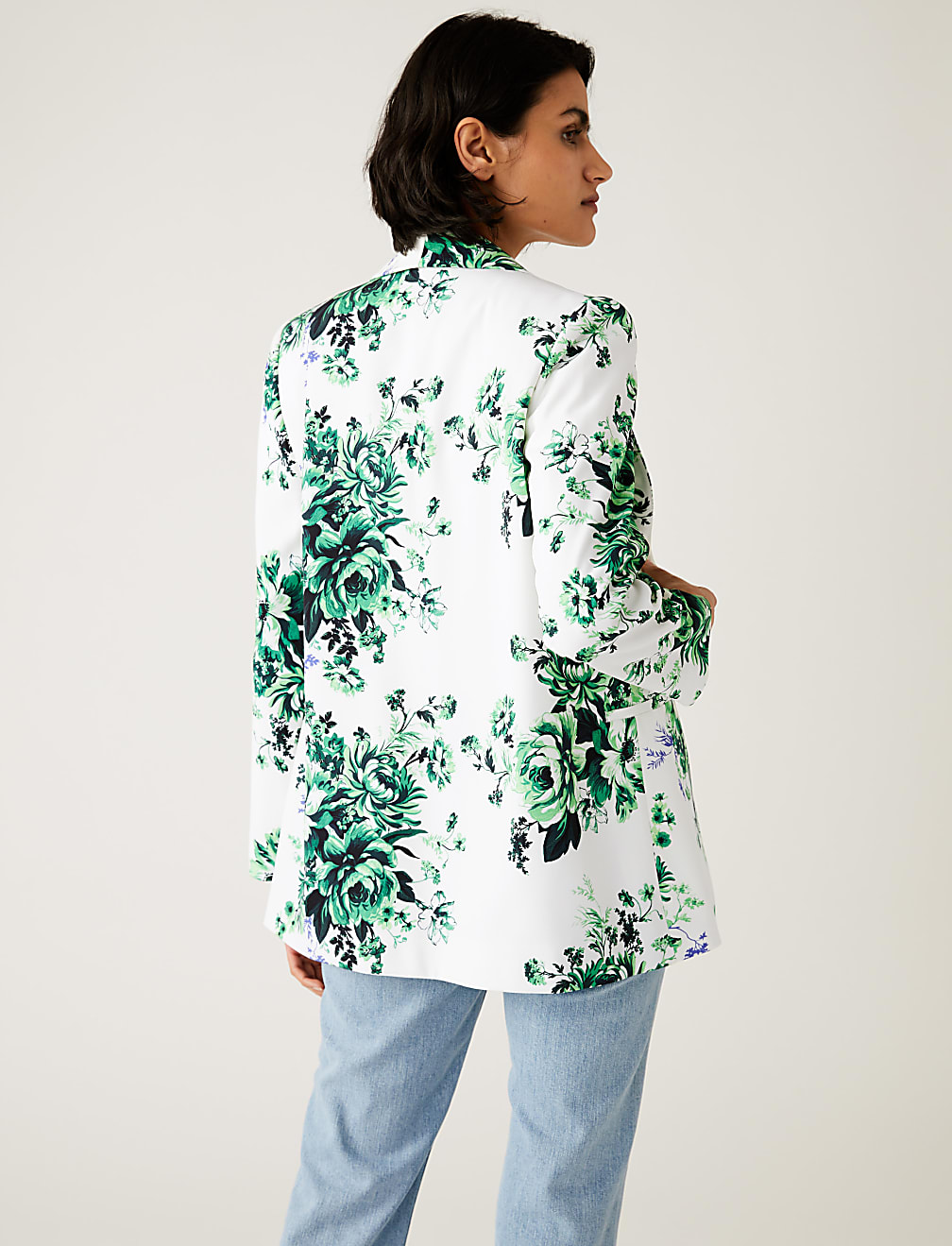 Satin Look Relaxed Floral Blazer