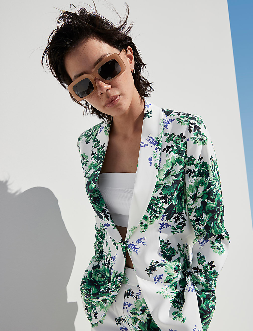 Satin Look Relaxed Floral Blazer