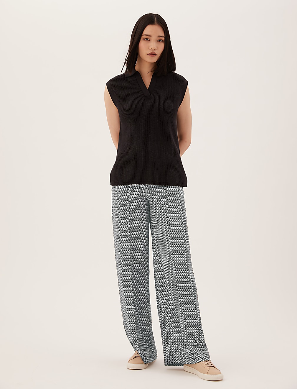 Geometric Drawstring Wide Leg Trousers