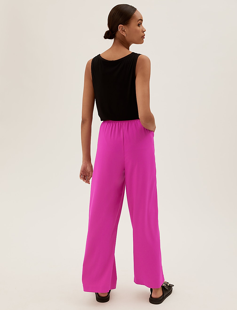 Satin Pleat Front Wide Leg Trousers