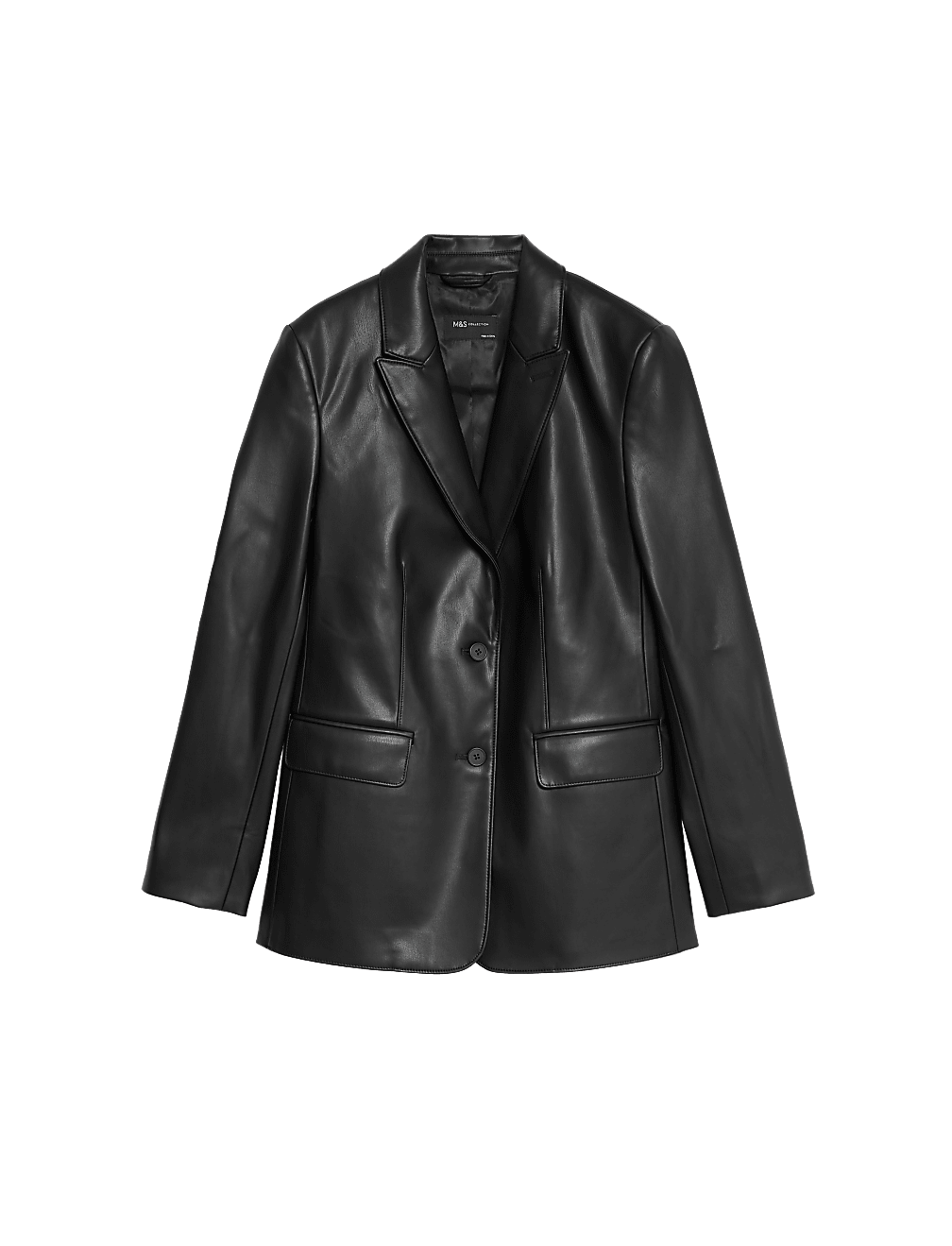 Faux Leather Tailored Single Breasted Blazer