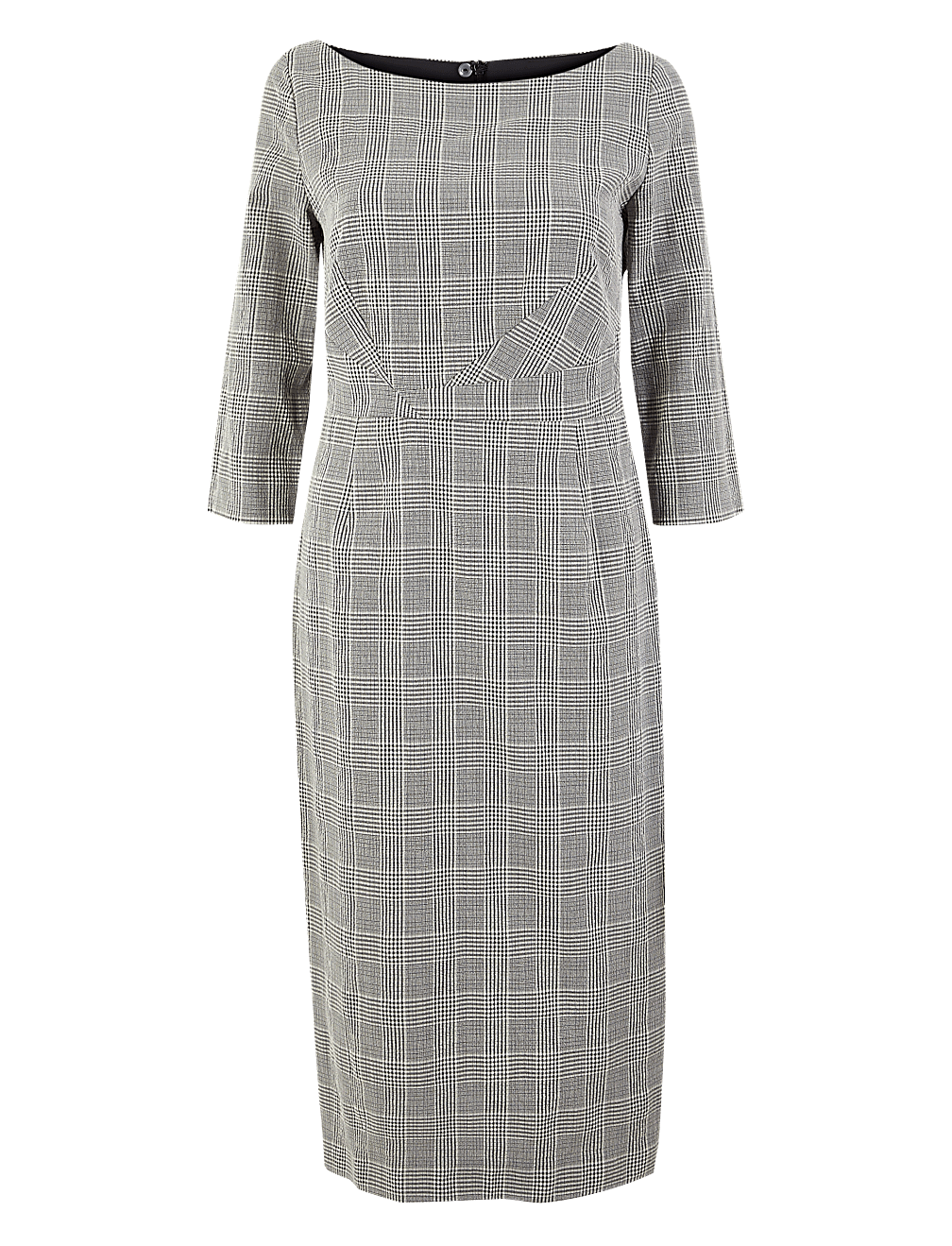Cotton Blend Checked Midi Bodycon Dress