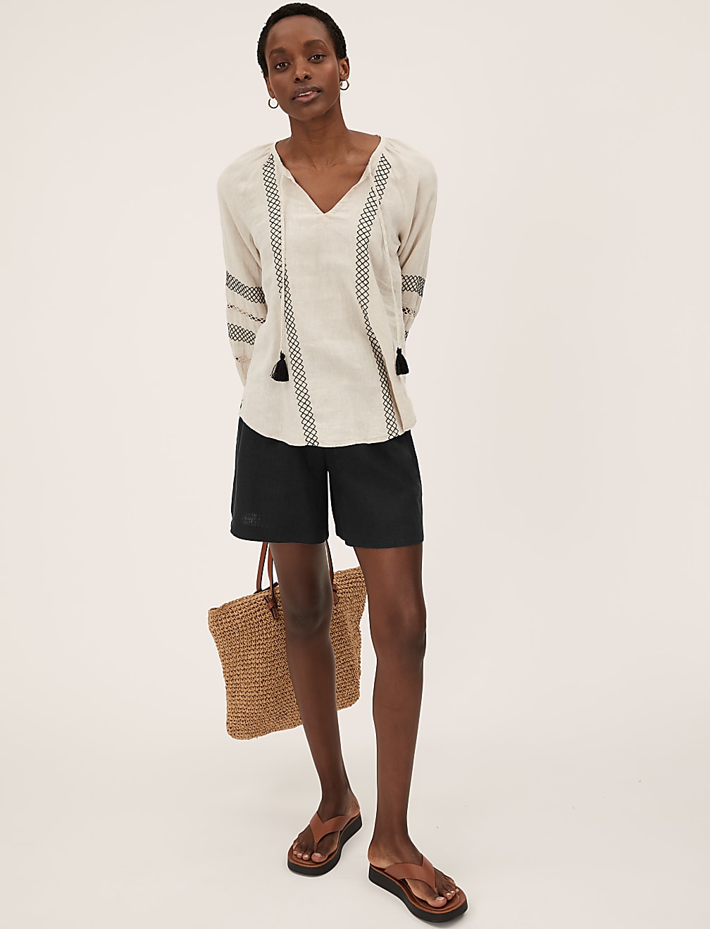 Linen Blend High Waisted Shorts
