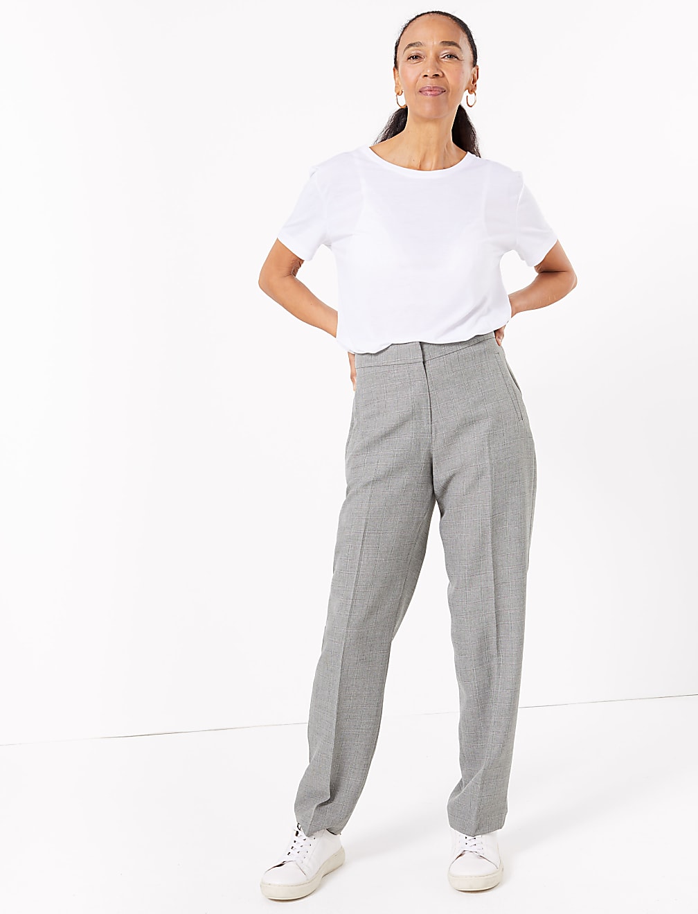 Checked Straight Leg Ankle Grazer Trousers