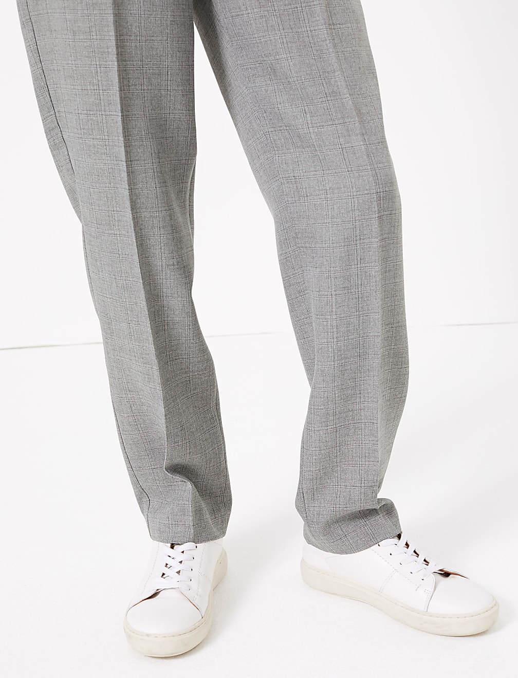 Checked Straight Leg Ankle Grazer Trousers