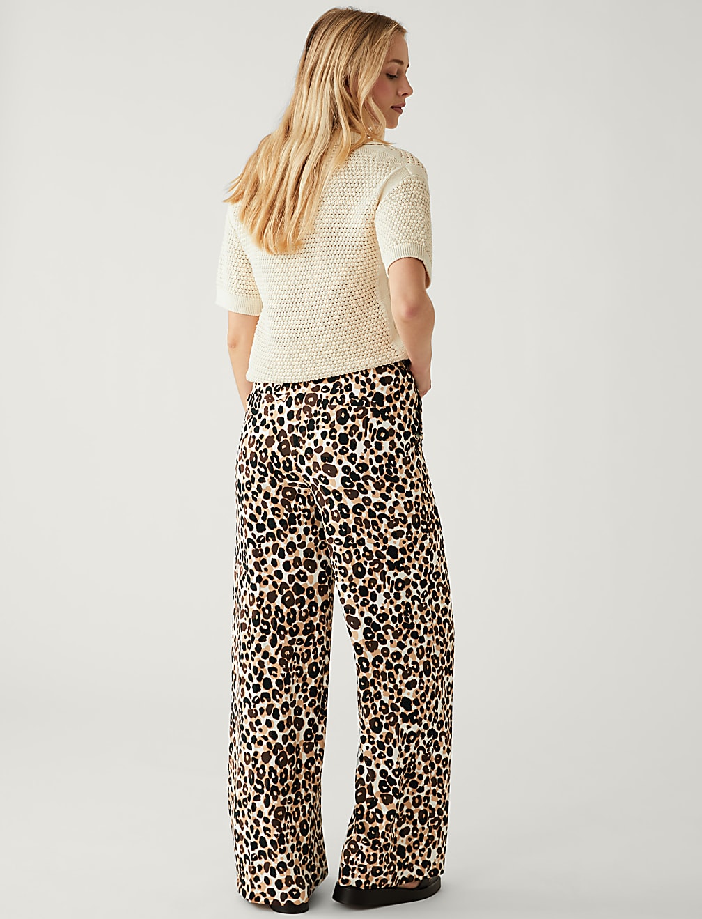 Crepe Animal Print Wide Leg Trousers