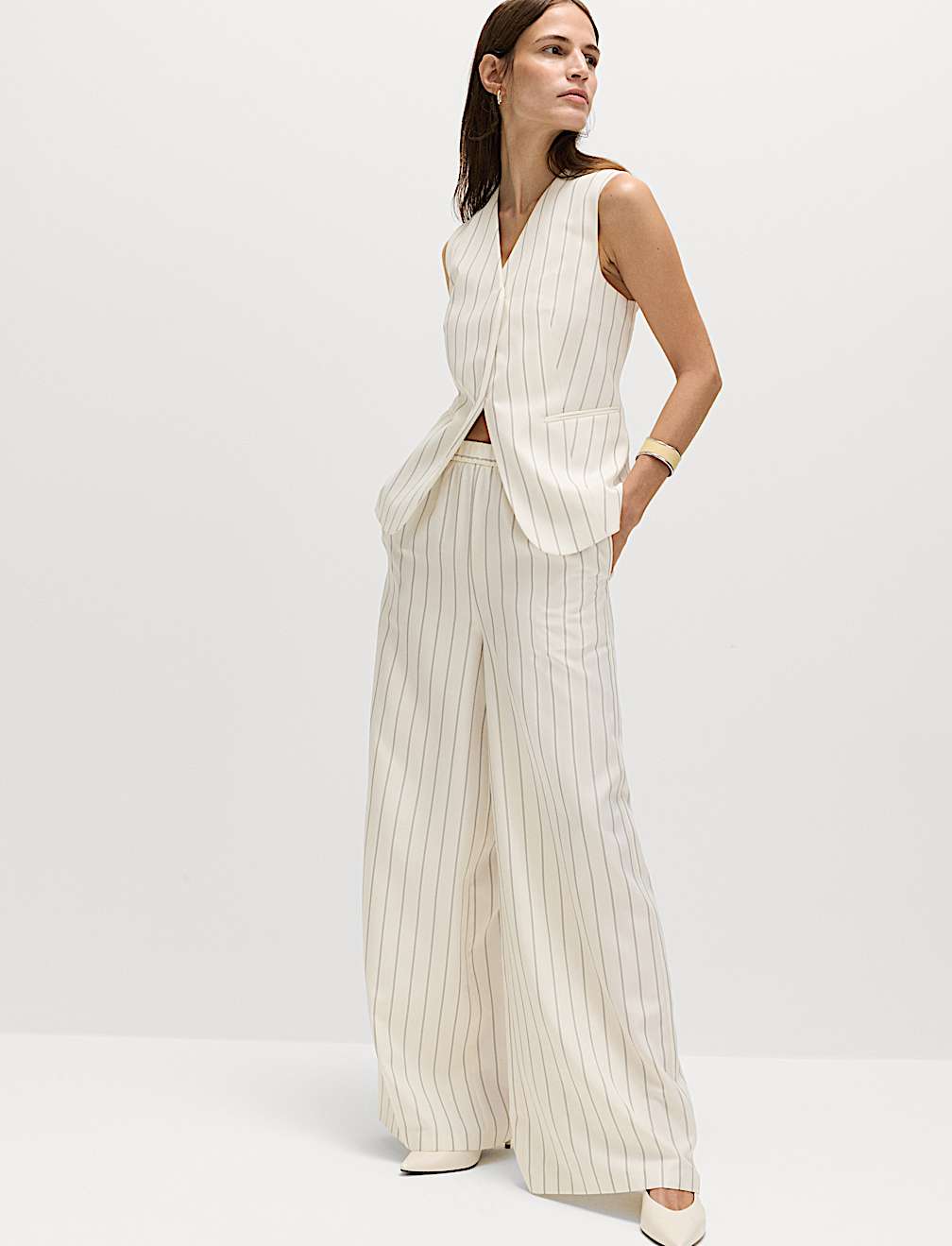 Pinstripe Wide Leg Trousers
