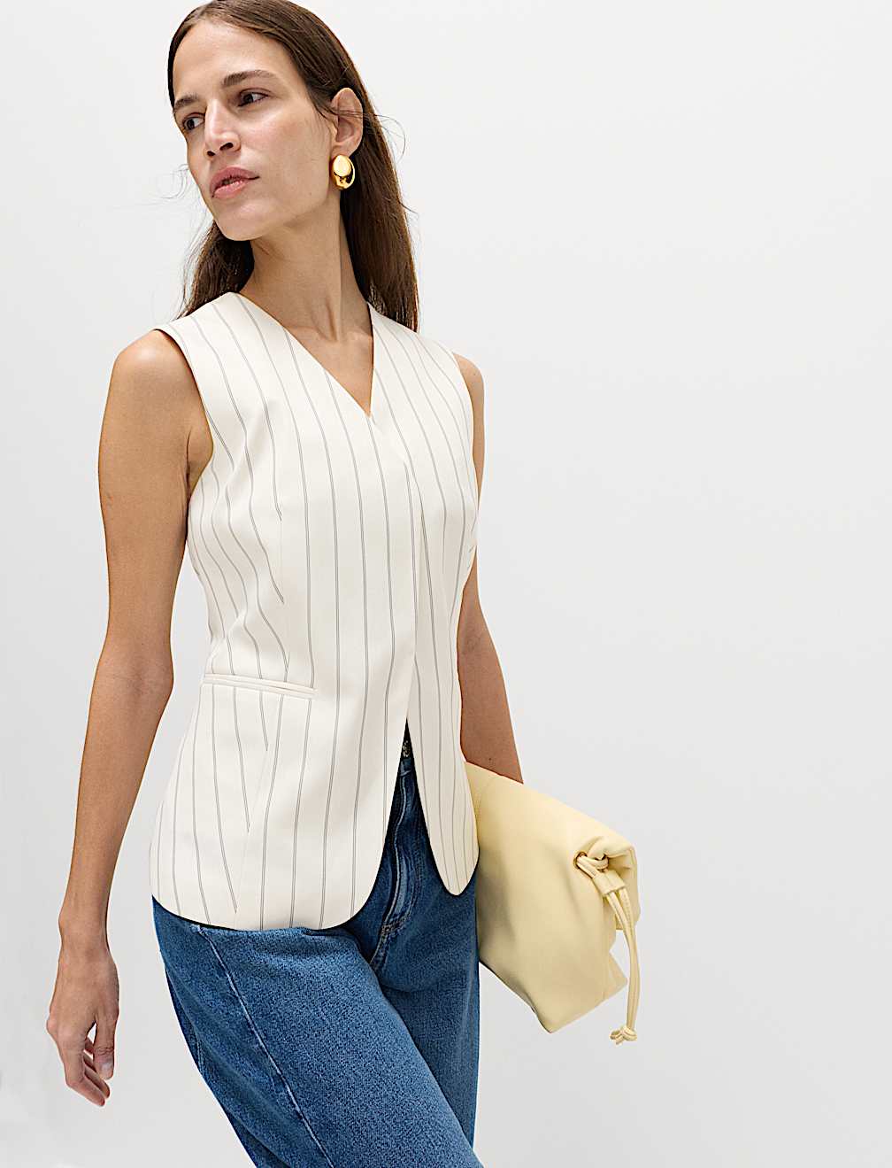 Striped V-Neck Longline Waistcoat