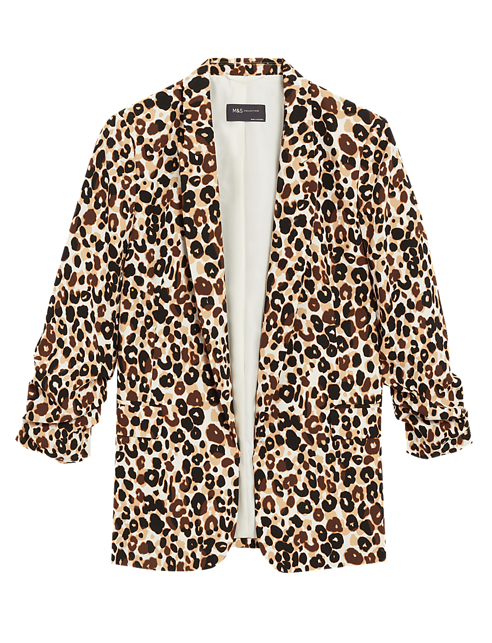 Relaxed Animal Print Ruched Sleeve Blazer