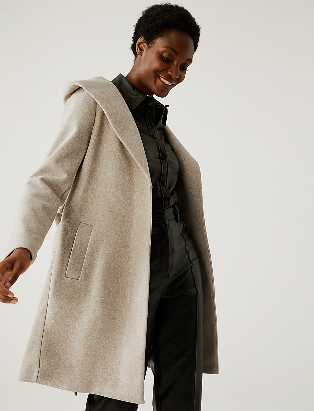 Belted Hooded Wrap Coatigan