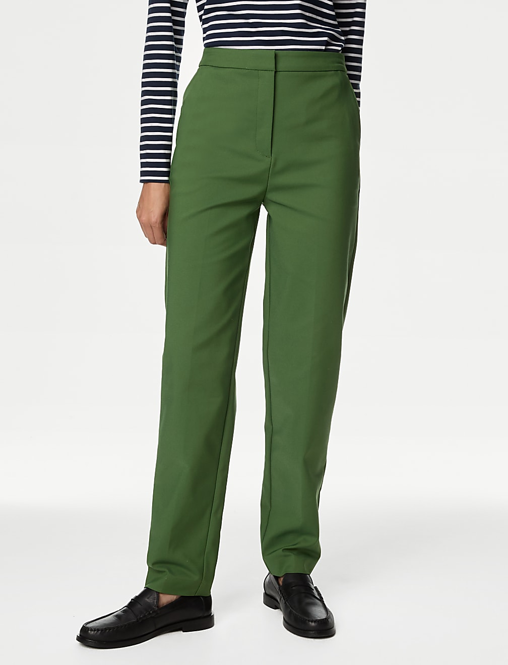 Cotton Blend Slim Fit Ankle Grazer Trousers