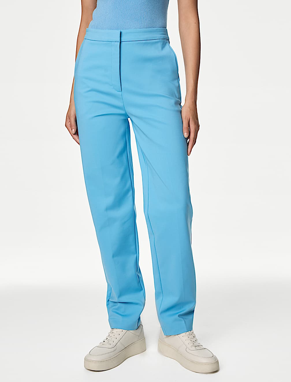 Cotton Blend Slim Fit Ankle Grazer Trousers