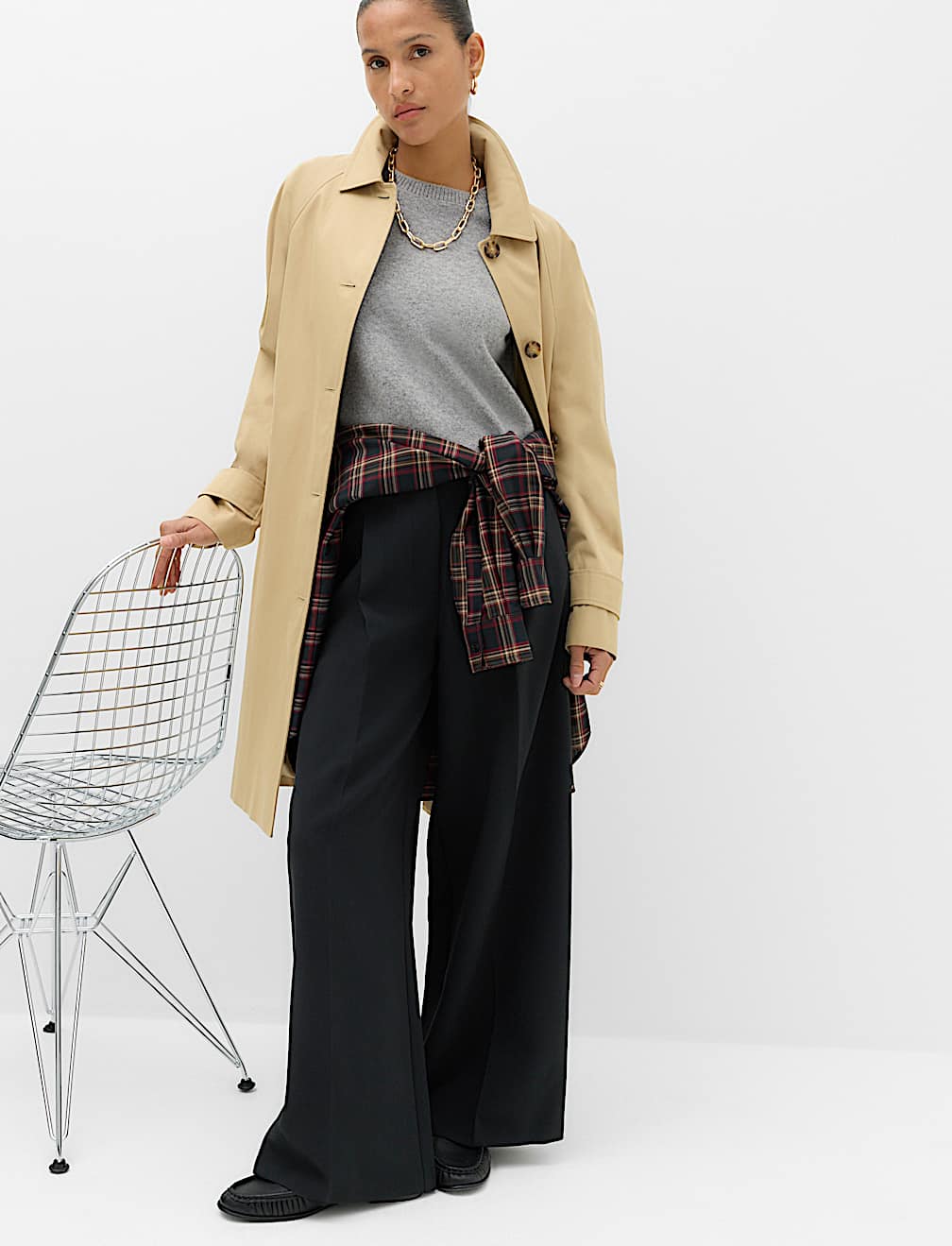 Single Pleat Wide Leg Trousers