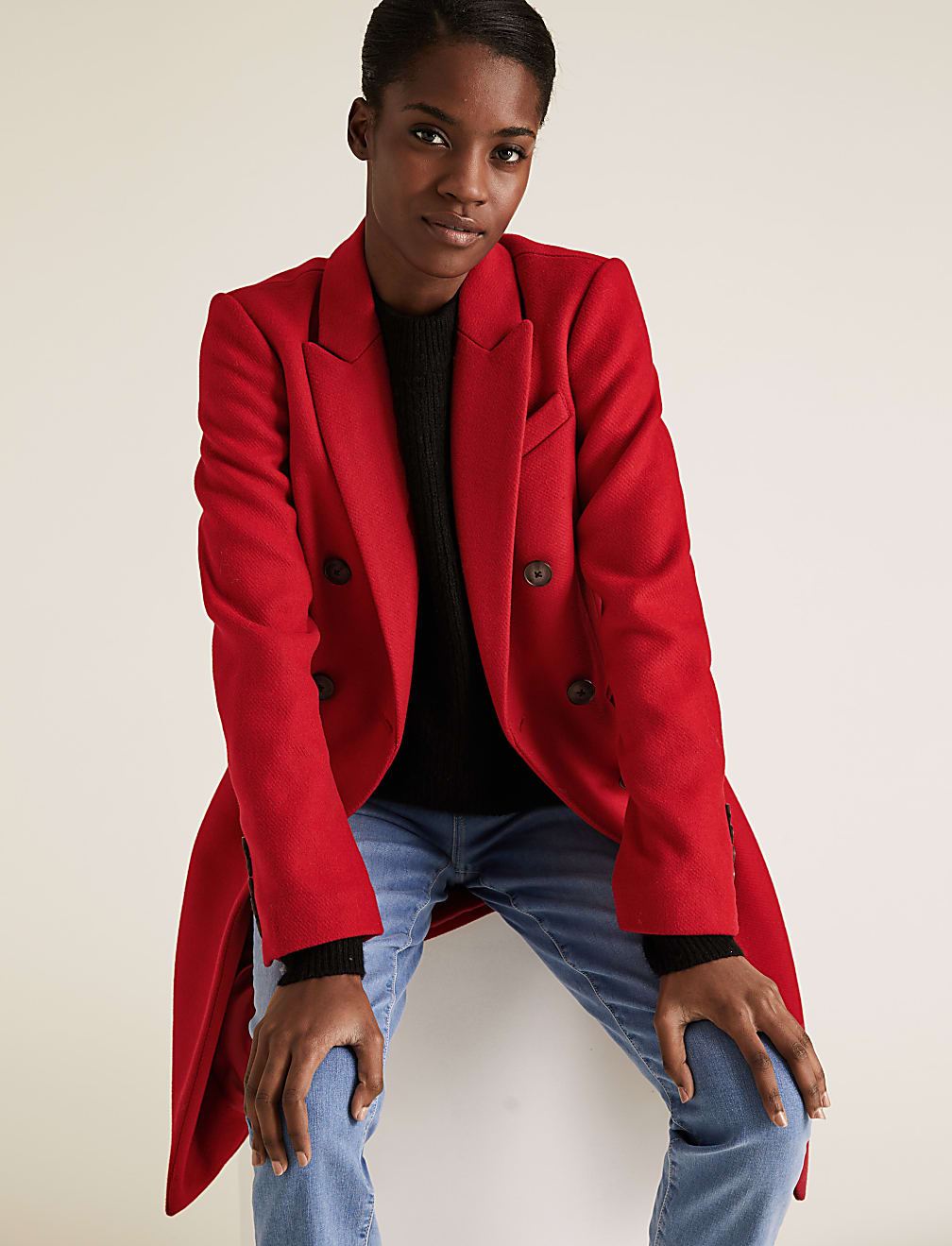 Waisted Tailored Coat with Wool